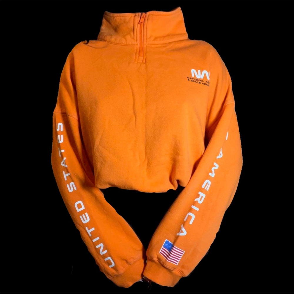 NASA Crop Top Quarter Zip Hoodie Pullover